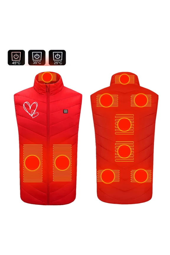 Heated Gilet for Men Women - USB Electric Heated Vest with 9 Heating Zone 3 Temperature Levels - Lightweight Winter Outdoor Heated Jacket for Hiking Skiing (Battery Pack Not Included) Red M