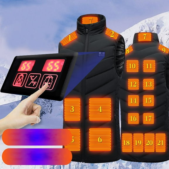Heated Gilet for Men Women - USB Electric Heated Vest with 9 Heating Zone 3 Temperature Levels - Lightweight Winter Outdoor Heated Jacket for Hiking Skiing (Battery Pack Not Included) Black L
