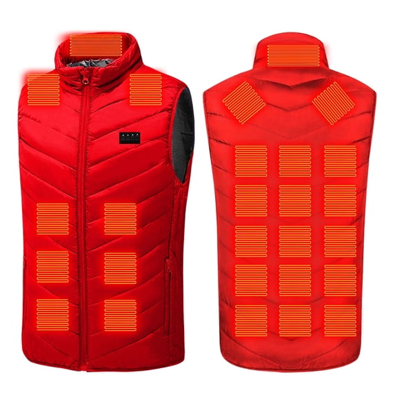 Heated Gilet for Men Women USB Intelligent Constant Temperature Heated Vest Washable Winter Warm Plus Size Zipper Sleeveless Coat for Outdoor Camping Riding (No Battery) Red XL