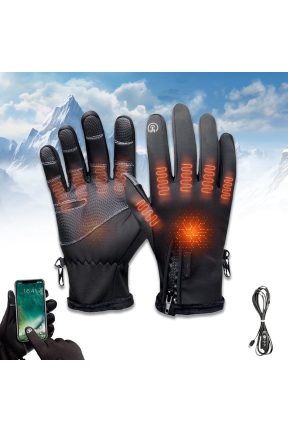 Heated Glove with 3 Heat Settings, Rechargeable Heated Gloves, Winter Gloves for Men and Women, Windproof Anti-Slip Gloves, Full Finger Gloves for Running,Driving,Hiking,and Skiing(Batteries not incl