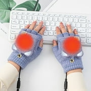 Heated Gloves Bmawag Smart USB Rechargeable Winter Cold Protection Warmth Half Finger Clamshell Knitting Heating Gloves Winter Touchscreen Gloves for Adult on Clearance