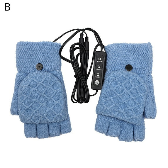 Heated Gloves Fingerless Double-Sided Heating Knitted Winter USB Heated Gloves Typing Mitten for Women Men