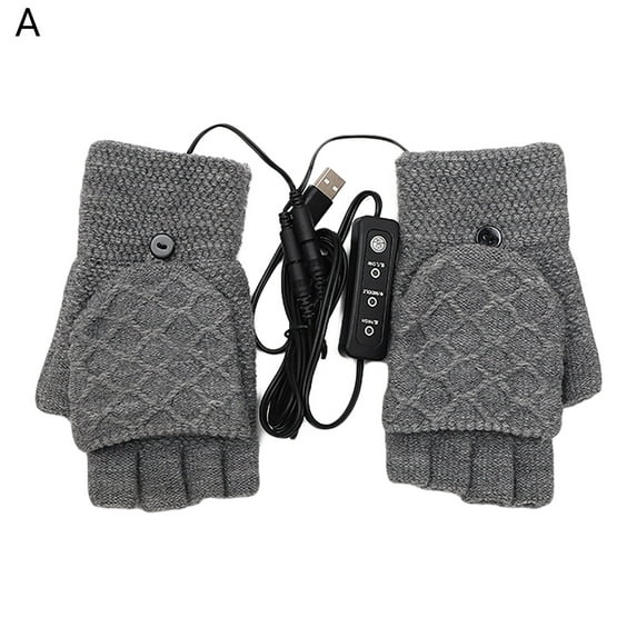 Heated Gloves Fingerless Double-Sided Heating Knitted Winter USB Heated Gloves Typing Mitten for Women Men