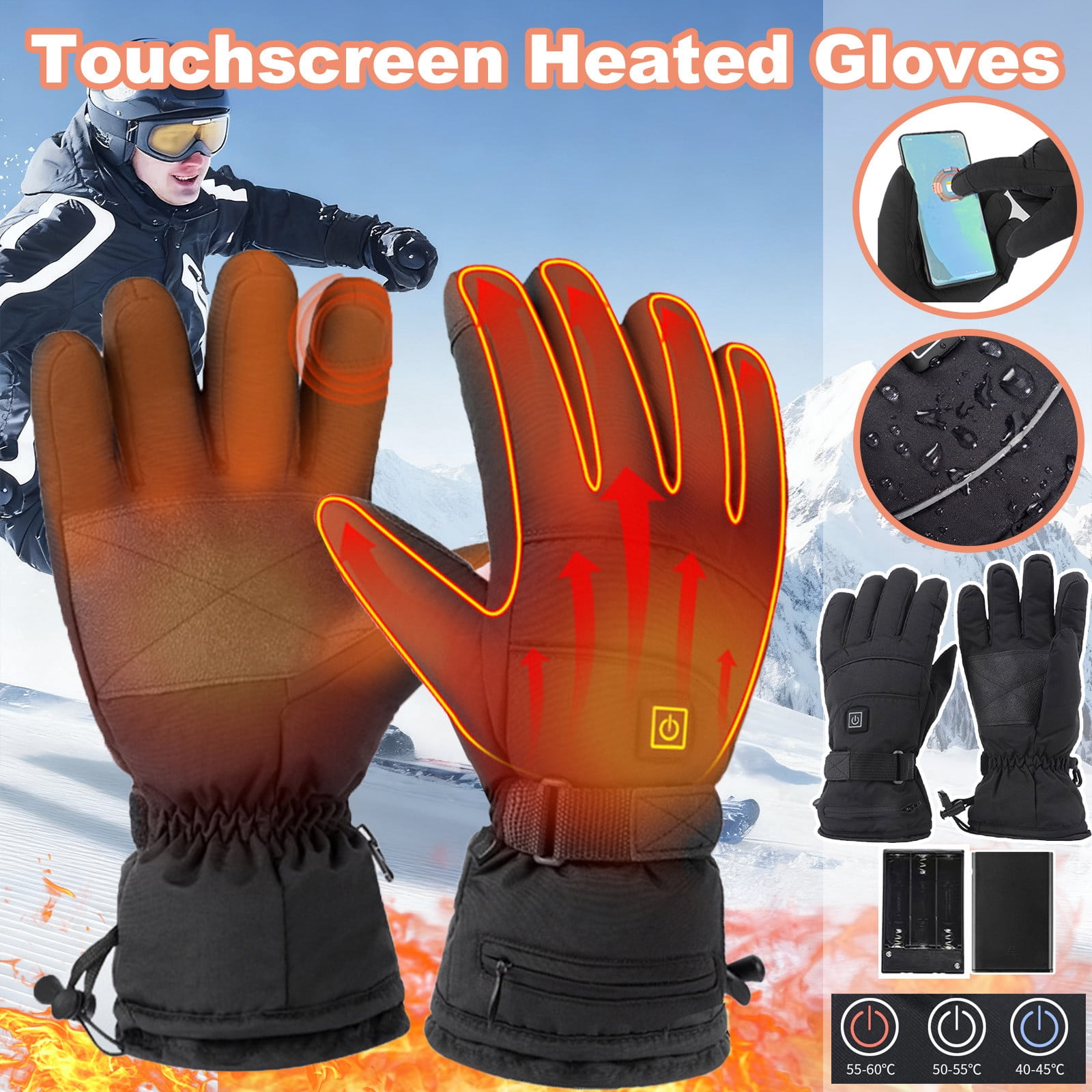 Heated Gloves For Men Women Rechargeable Electric Warm Winter Gloves For Motorcycle Skiing Bike Hunting Camping (Free Size, Black)