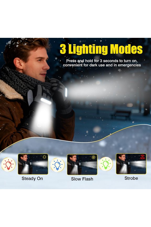 Heated Gloves with LED Flashlight, 7500mAh*2 Rechargeable Heated Gloves for Men Women, 3 Heating Modes with Touchscreen, Waterproof Electric Heated Ski Glove for Winter Outdoor Work Camping Arthritis