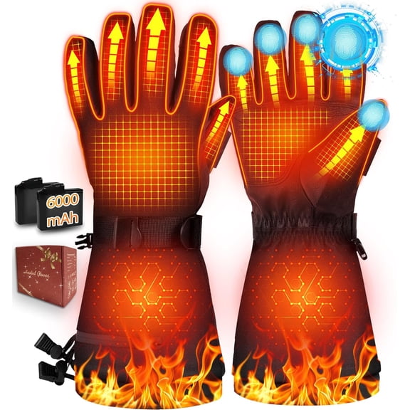 Heated Gloves for Men Women Rechargeable 7.4V 6000mAh Heated Gloves Up to 10H Warmth, Full Touchscreen, 10s Fast Heating, 3 Level Adjustable, Electric Winter Gloves for Outdoor Skiing Hunting Hiking