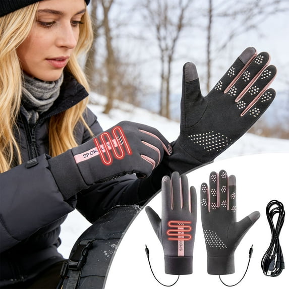 Heated Gloves, Rechargeable Heated Gloves for Men Women, Waterproof Electric Heating Ski Gloves with Touchscreen for Cold Weather Motorcycle Skiing Snowboarding Hiking Hunting Gifts (Pink)