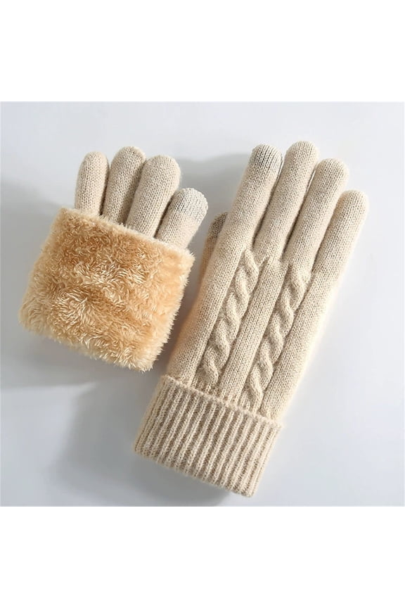 Heated Gloves Touch Screen Warm Windproof Outdoor Cycling Gloves for Women Beige One Size