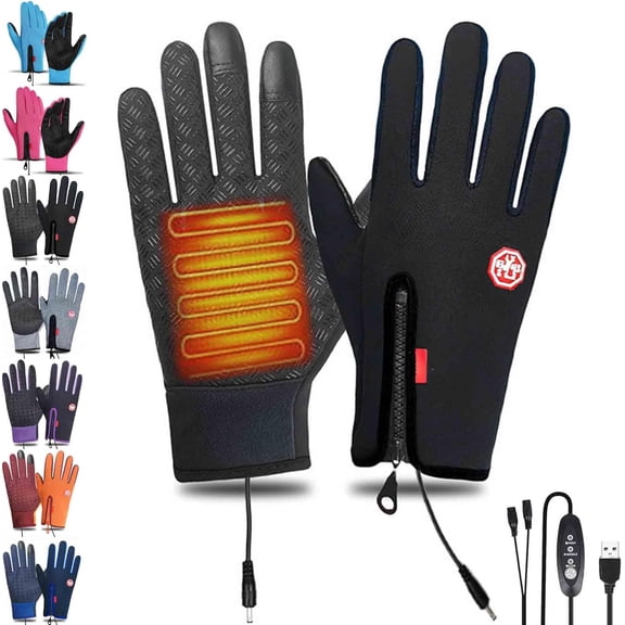 Heated Gloves, USB Powered 3-Level Heating Sports Gloves, Touchscreen Waterproof Windproof Thermal Non-Slip Winter Gloves for Men & Women