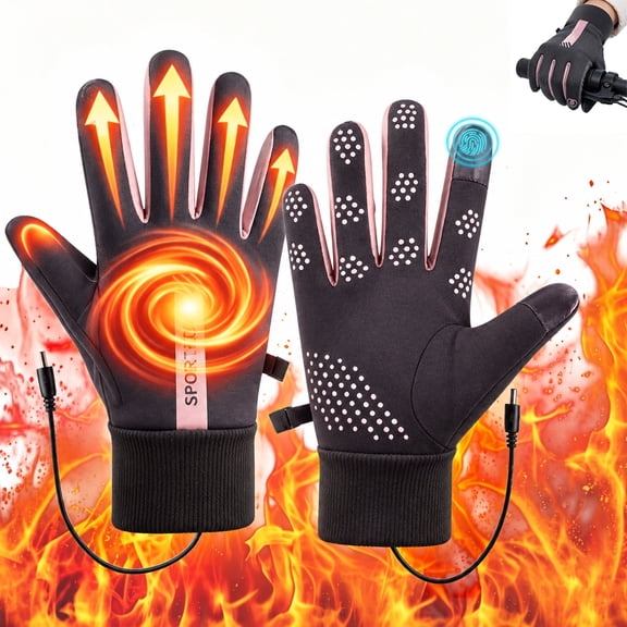 Heated Gloves for Women, Electric Mitten Gloves with Touchscreen 3 Heating Levels, Waterproof Nonslip for Work Hiking Cycling Skiing Hunting (Pink)