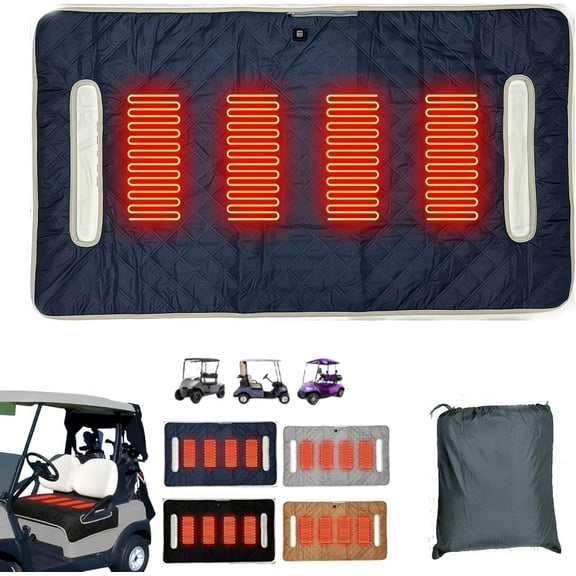 Heated Golf Cart Seat Cover, 51"×32" Non-Slip Winter Golf Car Seats Warmer Towel Blanket for 2-Person Seats with 12V Cars Plug Fits for EZGO, Yamaha