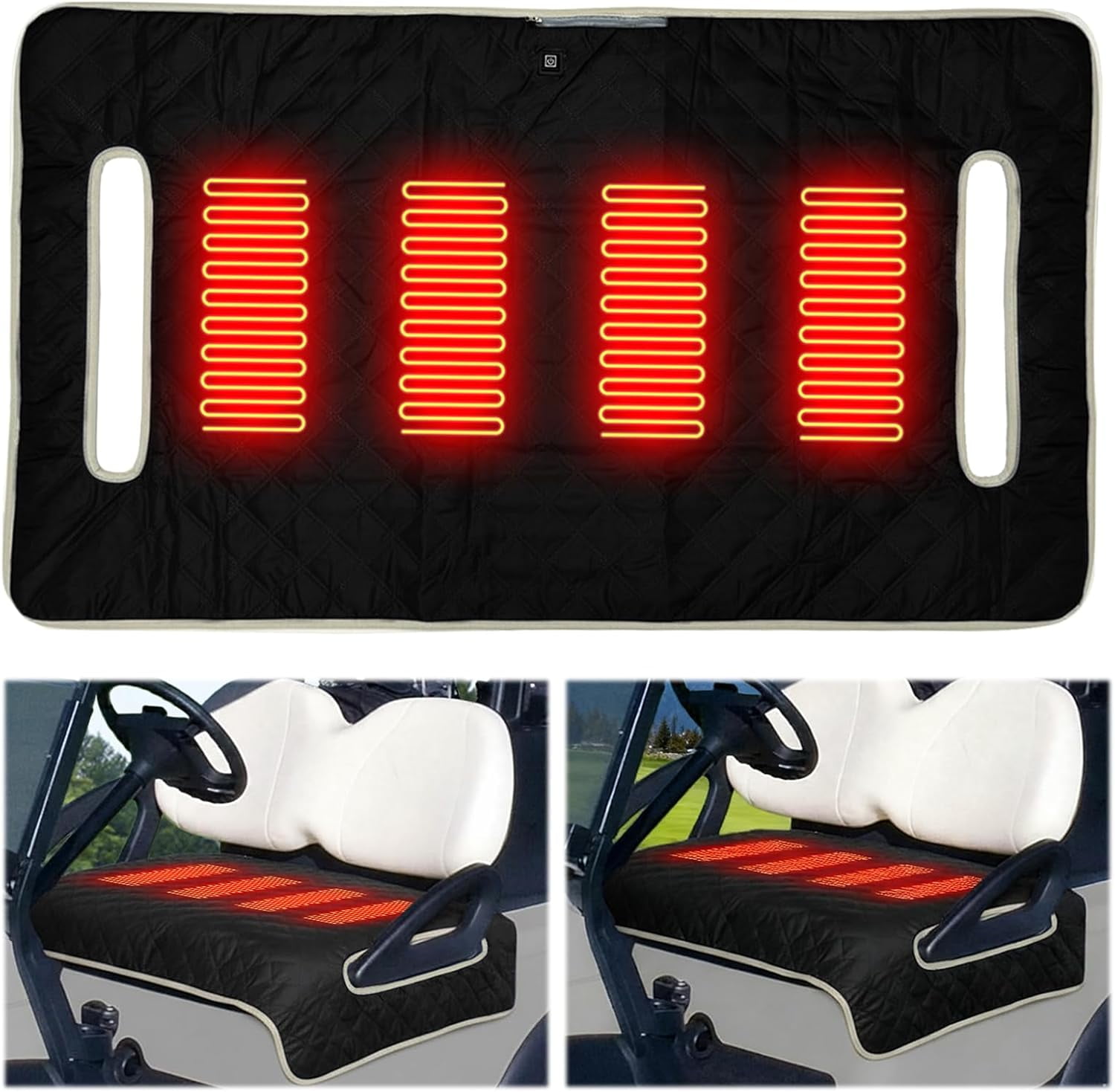 Heated Golf Cart Seat Cover,Non-Slip Winter Golf Cart Seat,Universal Fit, Easy Installation,4 Heating Zones, USB/Type-C Powered, Non-Slip & Waterproof, Ideal Golf Gift for Men
