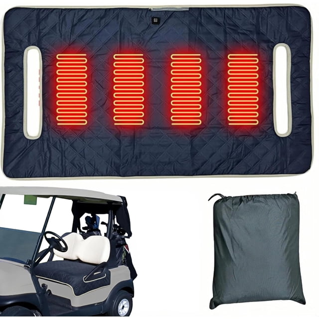 Heated Golf Cart Seat Cover, Waterproof and Non-Slip Winter Golf Cart Seat, 4-Zone Heating, 3 Heat Levels, USB/Type-C Powered, Universal Fit (Navy Blue)