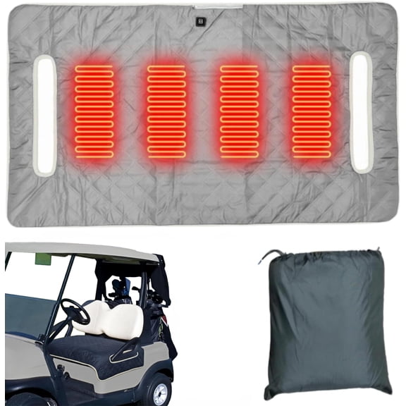 Heated Golf Cart Seat Cover, Waterproof and Non-Slip Winter Golf Cart Seat, 4-Zone Heating, 3 Heat Levels, USB/Type-C Powered, Universal Fit (Gray)
