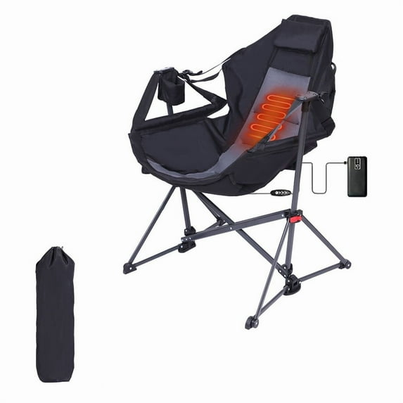 Heated Hammock Swing Chair, Lightweight & Heavy-Duty Folding Camping Chair with Power Bank, Cupholder & Pocket for Outdoor Camping, Picnics, and BBQs (1 Pack)