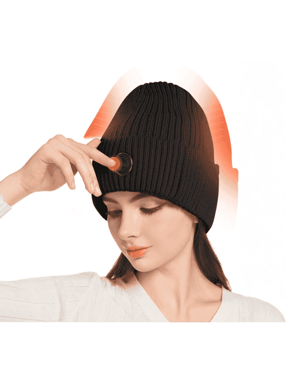 Heated Hat for Men Women, Rechargeable Winter Heated Beanie with 3 Heat Tempo, Electric Battery Warm Heated Cap for Skiing Hiking Cycling and Working, Black