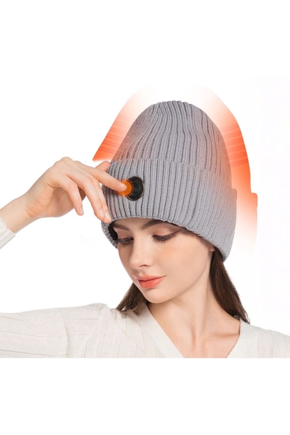 Heated Hat for Men Women, Rechargeable Winter Heated Beanie with 3 Heat Tempo, Electric Battery Warm Heated Cap for Skiing Hiking Cycling and Working, Gray