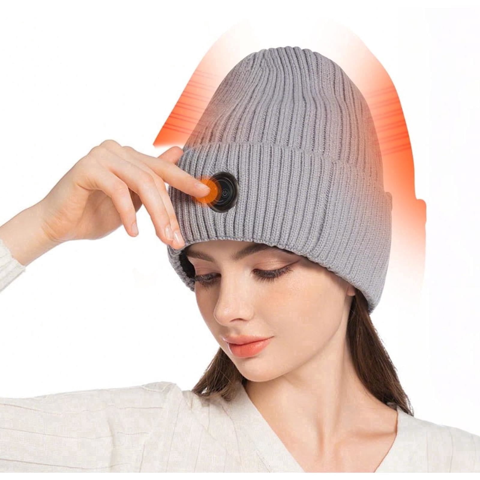 Heated Hat for Men Women, Rechargeable Winter Heated Beanie with 3 Heat Tempo, Electric Battery Warm Heated Cap for Skiing Hiking Cycling and Working, Gray