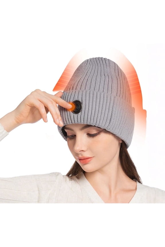 Heated Hat for Men Women, Rechargeable Winter Heated Beanie with 3 Heat Tempo, Electric Battery Warm Heated Cap for Skiing Hiking Cycling and Working, Gray