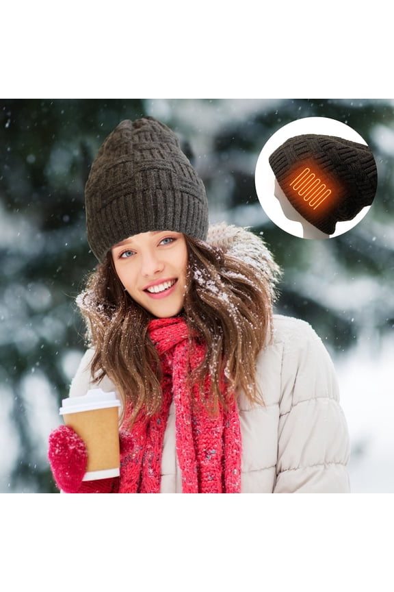Heated Hat - Men and Women Knitted Heating Hats, 3400mAh Battery Pack, Warm Heating Beanie for Outdoor Skiing Sports, Adjustable Temperature Control