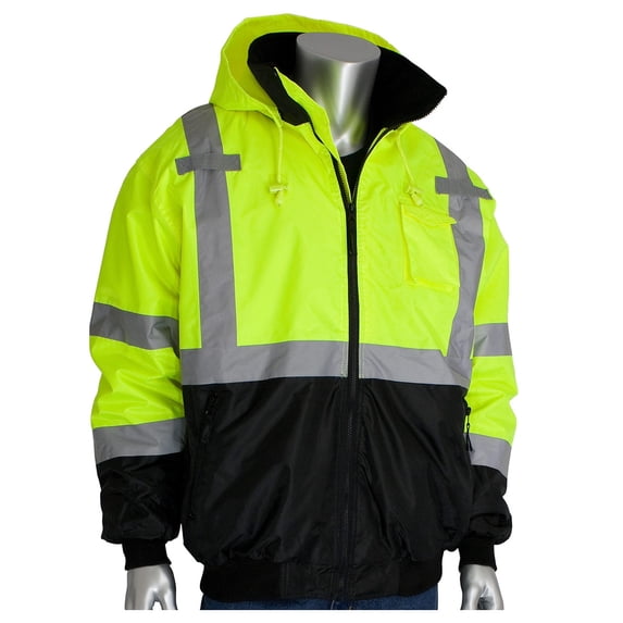 PIP Hi-Vis ANSI Class 3 Black-Trim Bomber Jacket - 333-1766 High Vis Lime Green 4XL