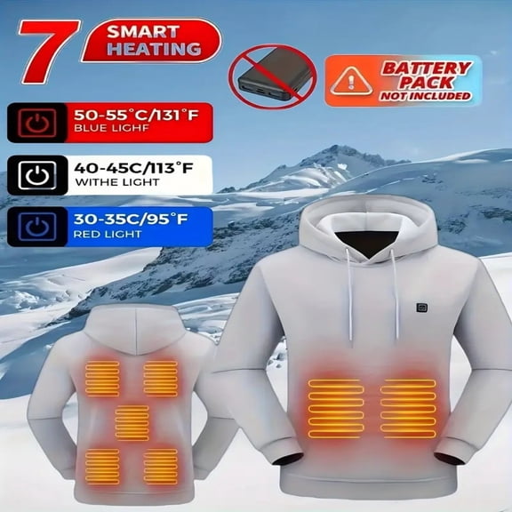 Heated Hoodie Men Women USB Electric Warming Sweatshirt 7 Zone Heat 3 Levels