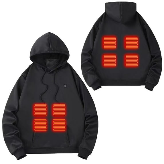 Heated Hoodie Swearshirts for Women&men 8 Zones Heating Winter Warm Long Sleeve Pullover Sweatshirt Tops Unisex (L, Black)