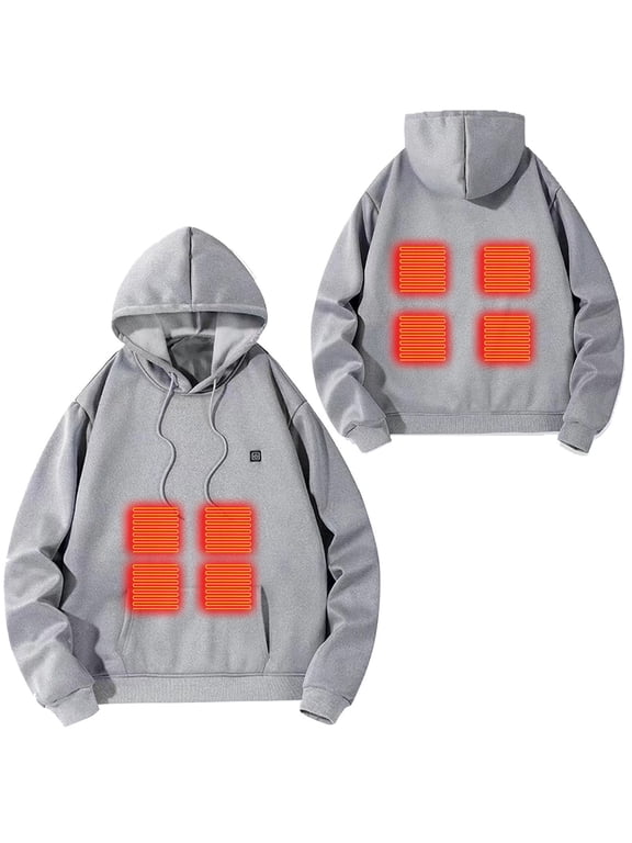 Heated Hoodie Swearshirts for Women&men 8 Zones Heating Winter Warm Long Sleeve Pullover Sweatshirt Tops Unisex (M, Gray)