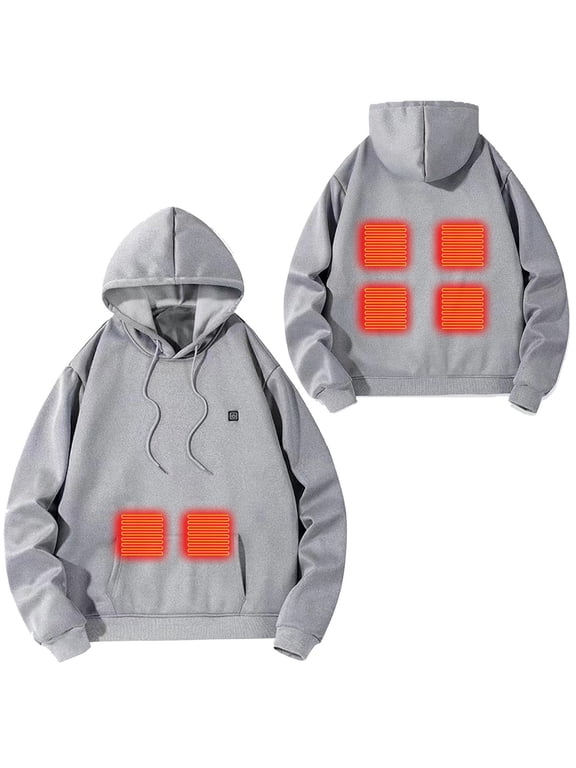 Heated Hoodie Swearshirts for Women&men 8 Zones Heating Winter Warm Long Sleeve Pullover Sweatshirt Tops Unisex (XXL, Gray)