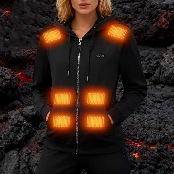 Heated Hoodie for Women 17 Heating Zones USB Electric Heated Sweatshirt Zip up Warm Lightweight Jackets with Pockets New Winter Jackets for Women Lightweight Black M