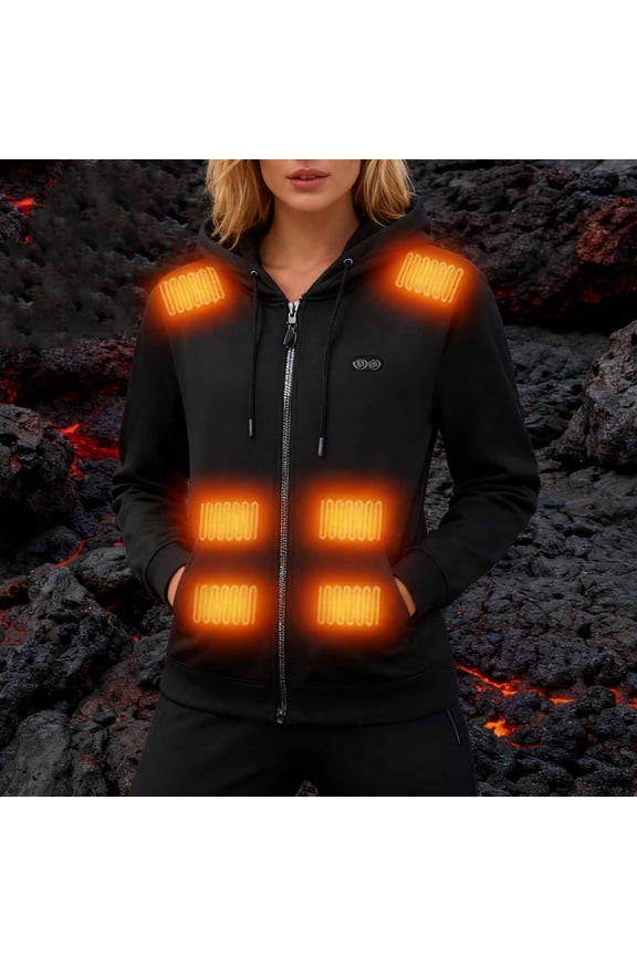 Heated Hoodie for Women 17 Heating Zones USB Electric Heated Sweatshirt Zip up Warm Lightweight Jackets with Pockets New Winter Jackets for Women Lightweight Black M
