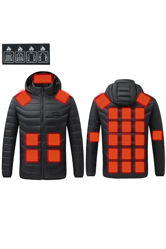 Heated Hoodie Zip Heated Jacket Multiple Heating 25 Zones Coat with 3 Heating Levels for Men Women Winter Outdoor Black XS
