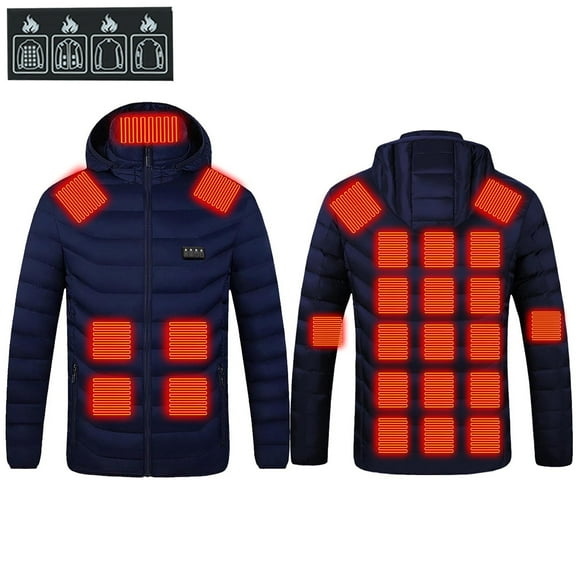 Heated Hoodie Zip Heated Jacket Multiple Heating 25 Zones Coat with 3 Heating Levels for Men Women Winter Outdoor Blue XXL