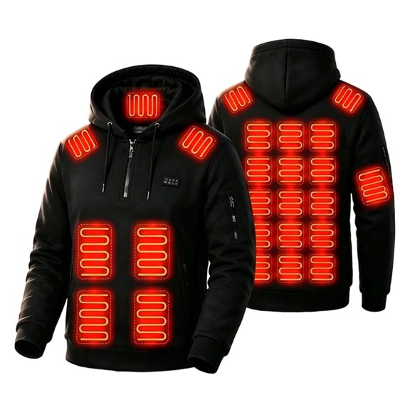 Heated Hoodie for Men and Women with Multi-Zone Electric Heating Panels Half-Zip Thermal Sweatshirt for Cold Weather Work Black S