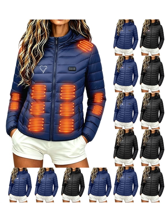 Heated Hoodie for Women Heated Jacket with Four Control 21 Areas Multiple Heating Zones Lightweight Zip Coat Outdoor