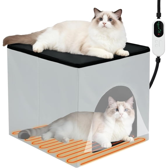 Heated House for Indoor/Outdoor, Foldable Heated House with Heating Pad, Adjustable Temp&Timing, Cube Warming Cave Bed for Indoor Kitty Puppy Small Pet Hideaway in Winter