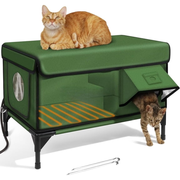 Heated  House for Outside, Insulated Weatherproof Heated Outdoor  House with  Eaves & Escape Door, Elevated Outdoor  Shelter for Feral Stray  (, 25.6"x17"x18")