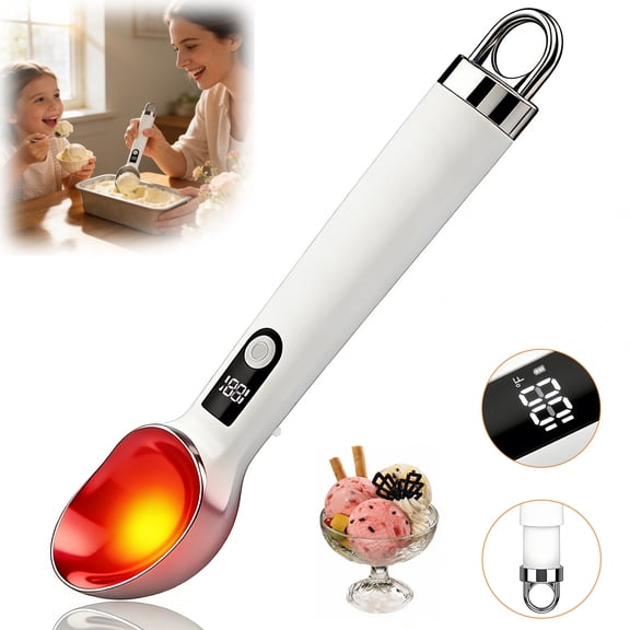 Heated Ice Cream Scoop with Switch, Electric Rechargeable Ice Cream Scooper with LED Display & Detachable Battery, Heats to 158F in 60s