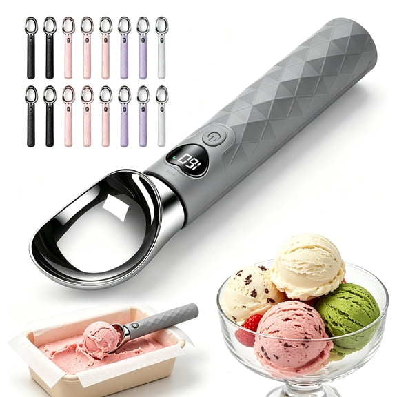 Heated Ice Cream Scoop Rechargeable, Fast Heating Waterproof Ice Cream Spoon with LED Display, USB Charging for Seniors, Kids, Parties and Home Use