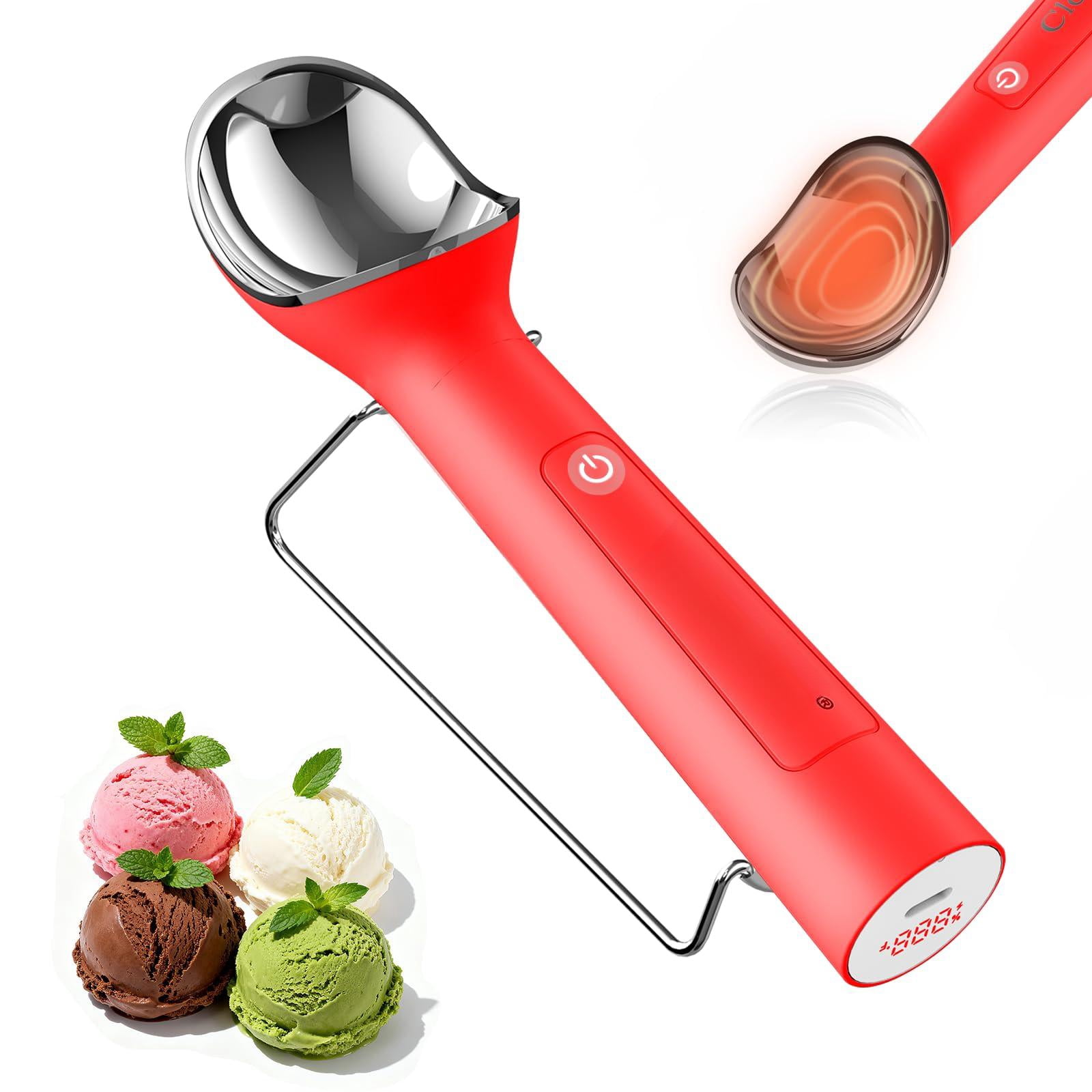 Heated Ice Cream Scoop with Holder, Red, Gen 3.0 USB Rechargeable Kitchen Gadget