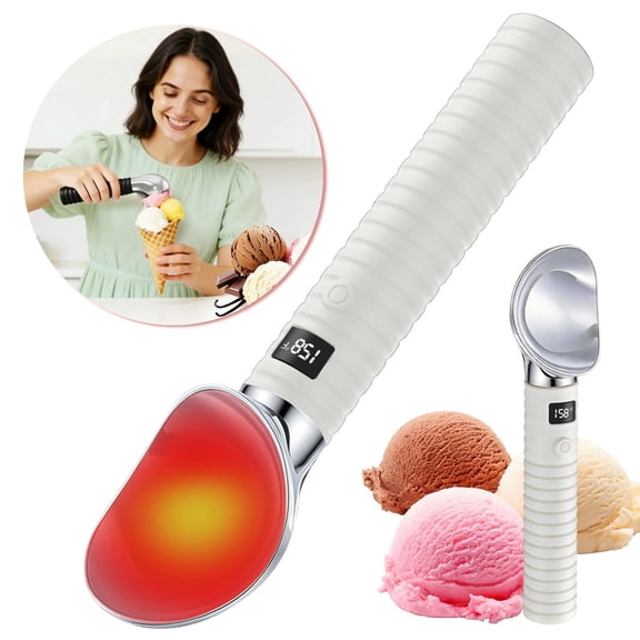 Heated Ice Cream Spoon with Digital Display, Stainless Steel, Adjustable Temperature, Cordless Type-C Rechargeable, Auto Shut-Off White
