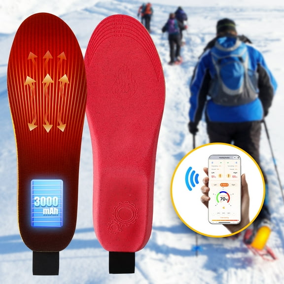 Heated Insoles, Warmer Insoles with APP Control, 3000mAh Rechargeable Electric Heated Shoe Insoles, 3 Heat Settings, Mobile Temperature Visible for Men Women Outdoor Hunting Fishing Size Adjust (L)