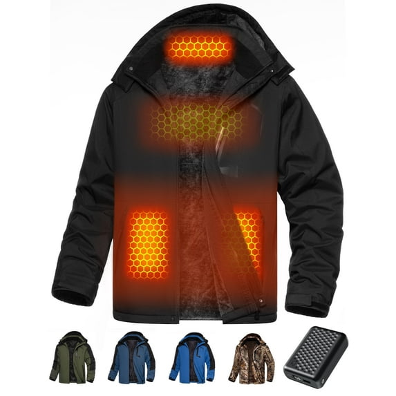 Heated Jacket for Men, Graphene Lightweight Heating Jackets with Battery Pack 12V Fast Charge 18400mAh Waterproof Windproof, Winter Outdoor Soft Shell Electric Heating Coat