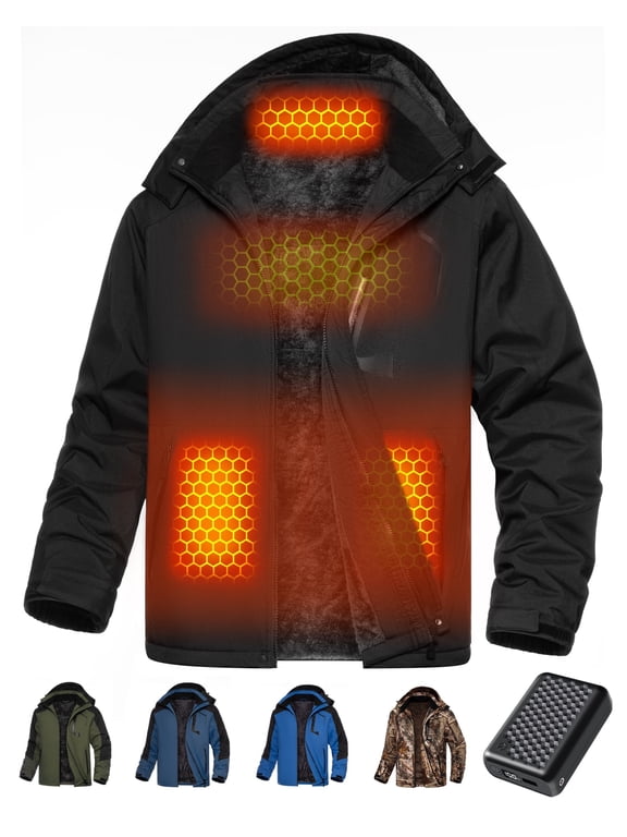 Heated Jacket for Men, Graphene Lightweight Heating Jackets with Battery Pack 12V Fast Charge 18400mAh Waterproof Windproof, Winter Outdoor Soft Shell Electric Heating Coat