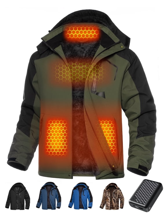 Heated Jacket for Men, Graphene Lightweight Heating Jackets with Battery Pack 12V Fast Charge 18400mAh Waterproof Windproof, Winter Outdoor Soft Shell Electric Heating Coat