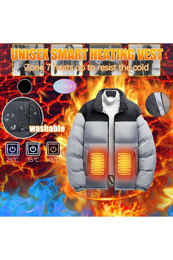 Heated Jacket for Men Women USB Intelligent Constant Temperature Heated Jackets Winter Body Warmer Plus Size Zipper Hooded Coat for Outdoor Camping Riding Unisex (No Battery) Gray M