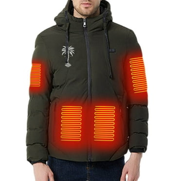 Heated Jacket, Men's and Women's Universal 11 Zone Electric Heating Coat Casual Palm Tree Graphic Hooded Heated Jacket for Winter Outdoors