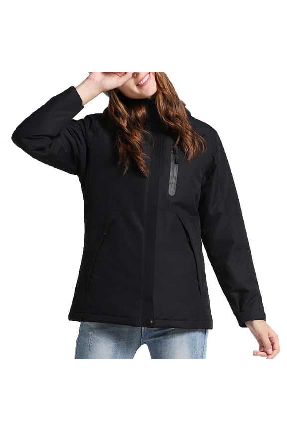 Heated Jacket for Women Fast Warm Up 3 Zone Usb Charging Detachable Hood Solid Color Windproof Puffer Jacket Long Sleeve Zip Up Coat Womens Jacket