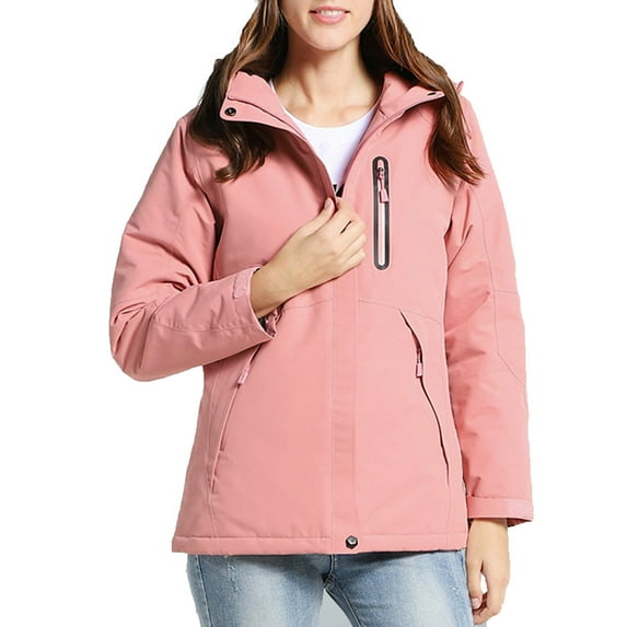Heated Jacket Women Fast Warm Up 3 Zone Usb Charging Detachable Hood Solid Color Fleece Windproof Puffer Jacket Long Sleeve Zip Up Coat Womans Jacket