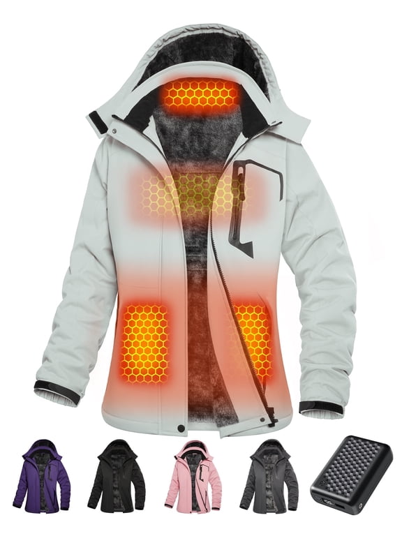 Heated Jacket for Women, Graphene Lightweight Heating Jackets with Battery Pack 12V Fast Charge 18400mAh Waterproof Windproof, Winter Outdoor Soft Shell Electric Heating Coat